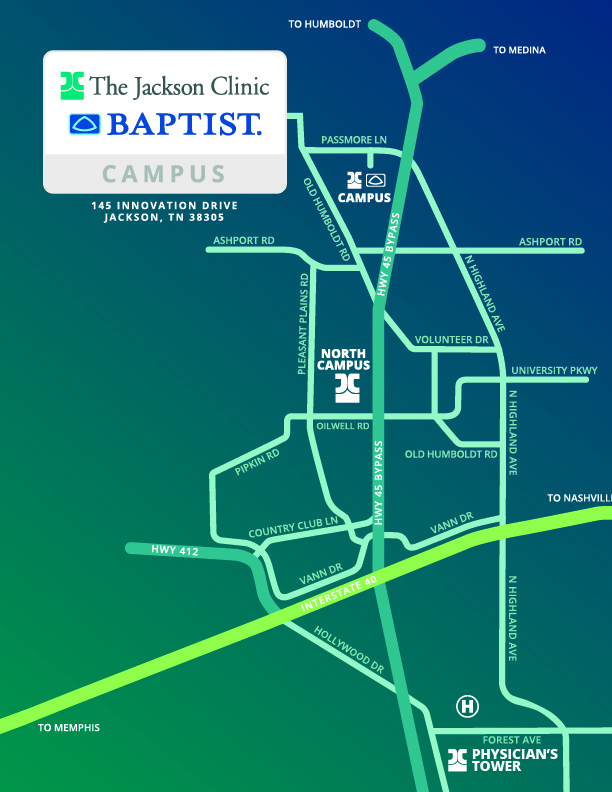Map of the new Jackson Clinic Baptist Campus location